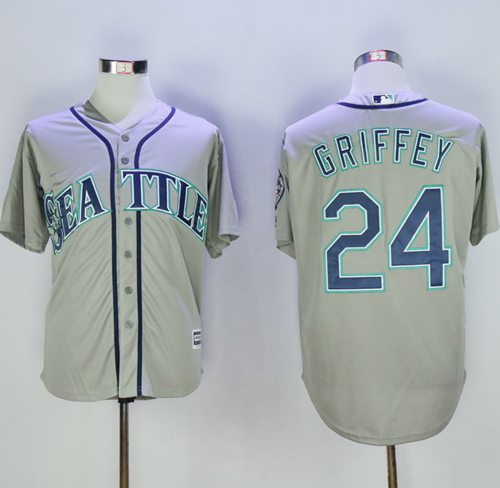 Mariners #24 Ken Griffey Grey New Cool Base 2016 Hall Of Fame Patch Stitched MLB Jersey